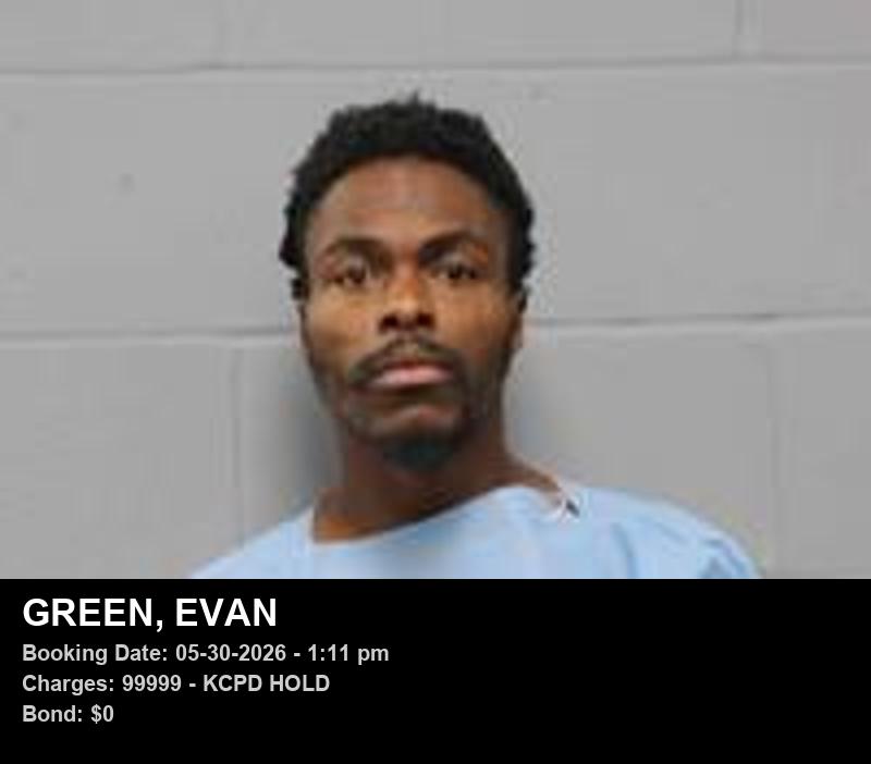 EVAN GREEN — arrest record card, Johnson County, Missouri