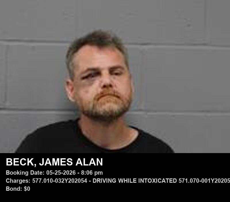 JAMES ALAN BECK — arrest record card, Johnson County, Missouri