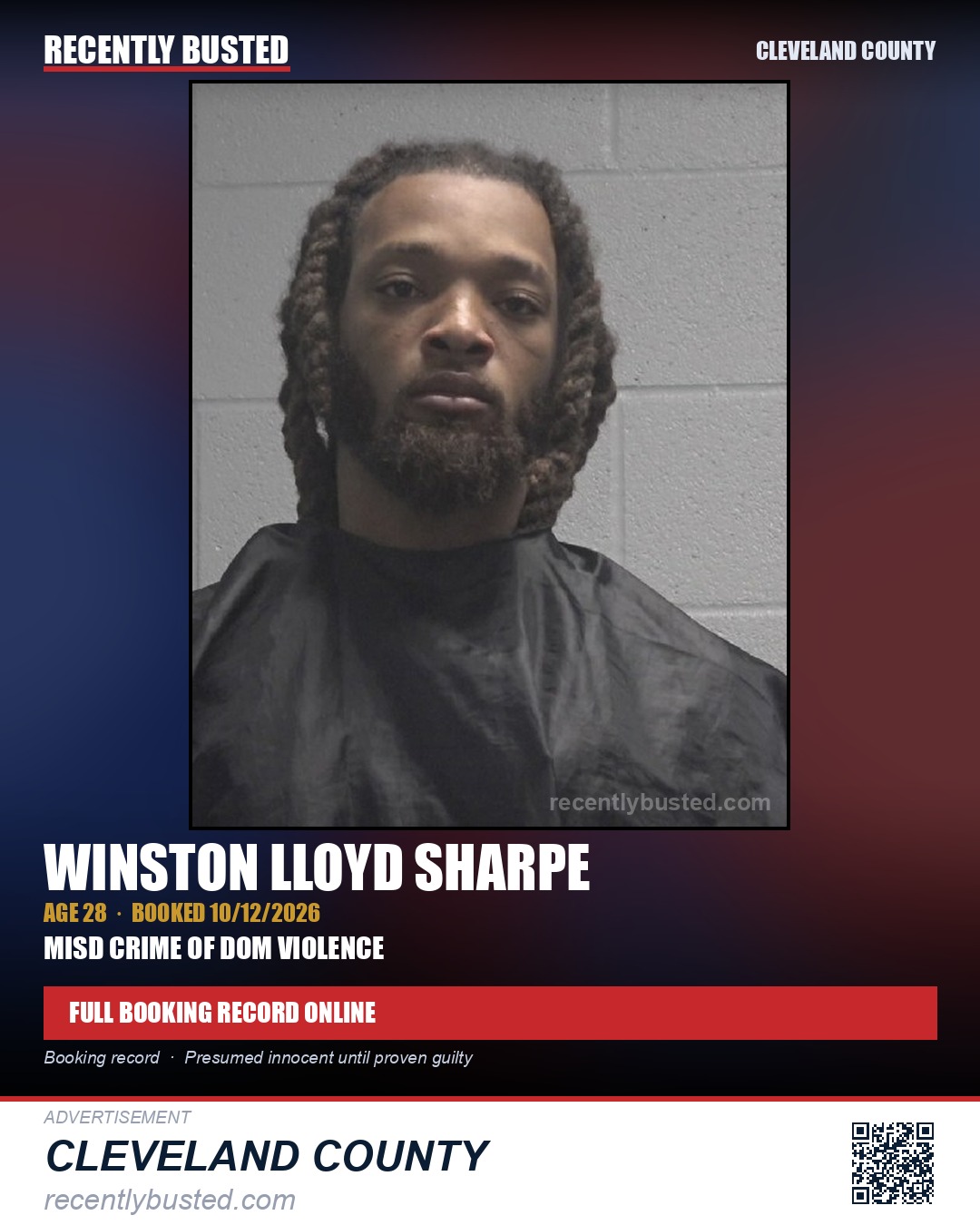 WINSTON LLOYD SHARPE — arrest record card, Cleveland County
