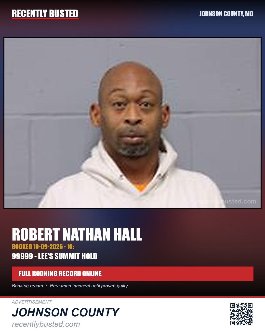 HALL, ROBERT NATHAN — arrest record card, Johnson County, Missouri