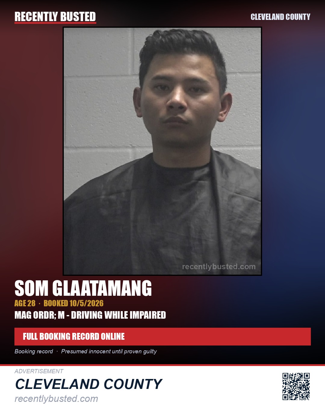 SOM GLAATAMANG — arrest record card, Cleveland County