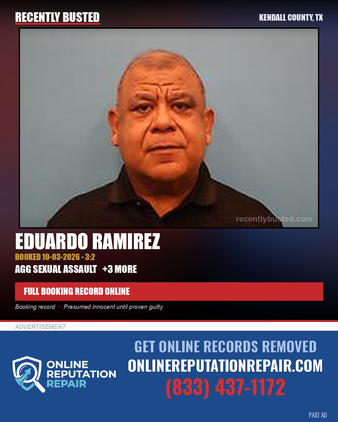 Ramirez, Eduardo — arrest record card, Kendall County, Texas