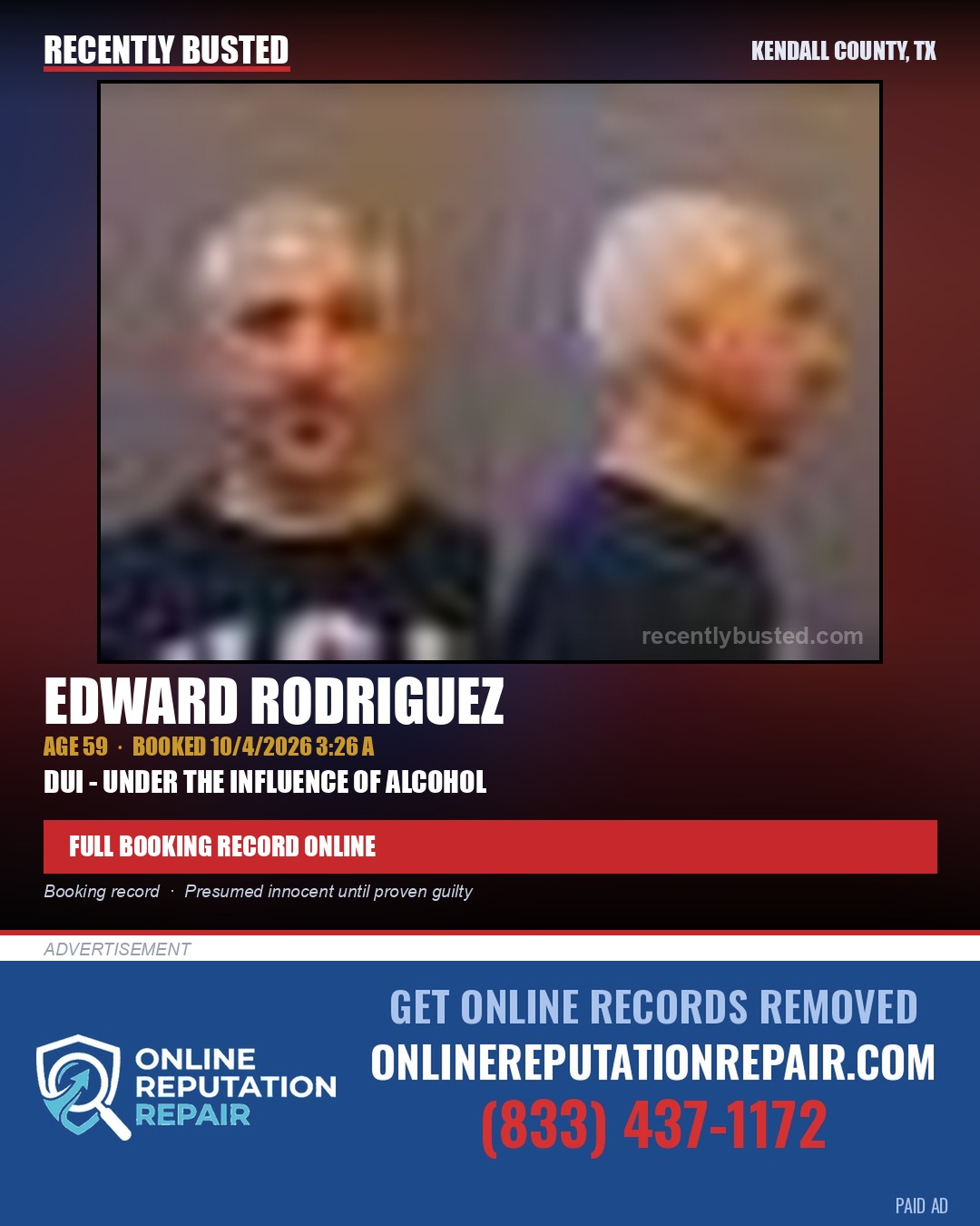 RODRIGUEZ, EDWARD — arrest record card, Kendall County, Illinois