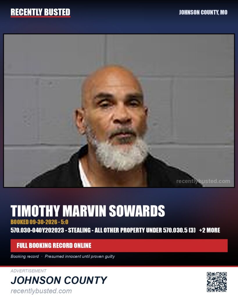 SOWARDS, TIMOTHY MARVIN — arrest record card, Missouri