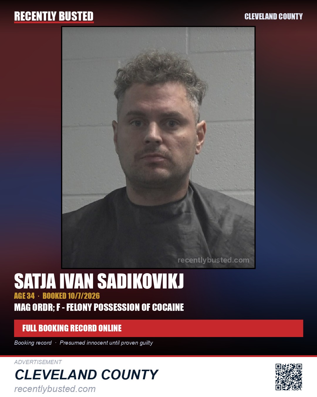 SATJA IVAN SADIKOVIKJ — arrest record card, Cleveland County