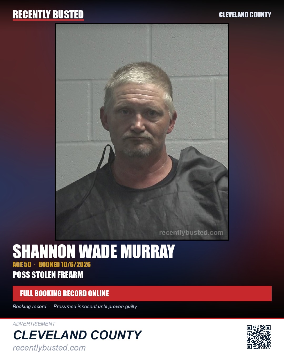 SHANNON WADE MURRAY — arrest record card, Cleveland County
