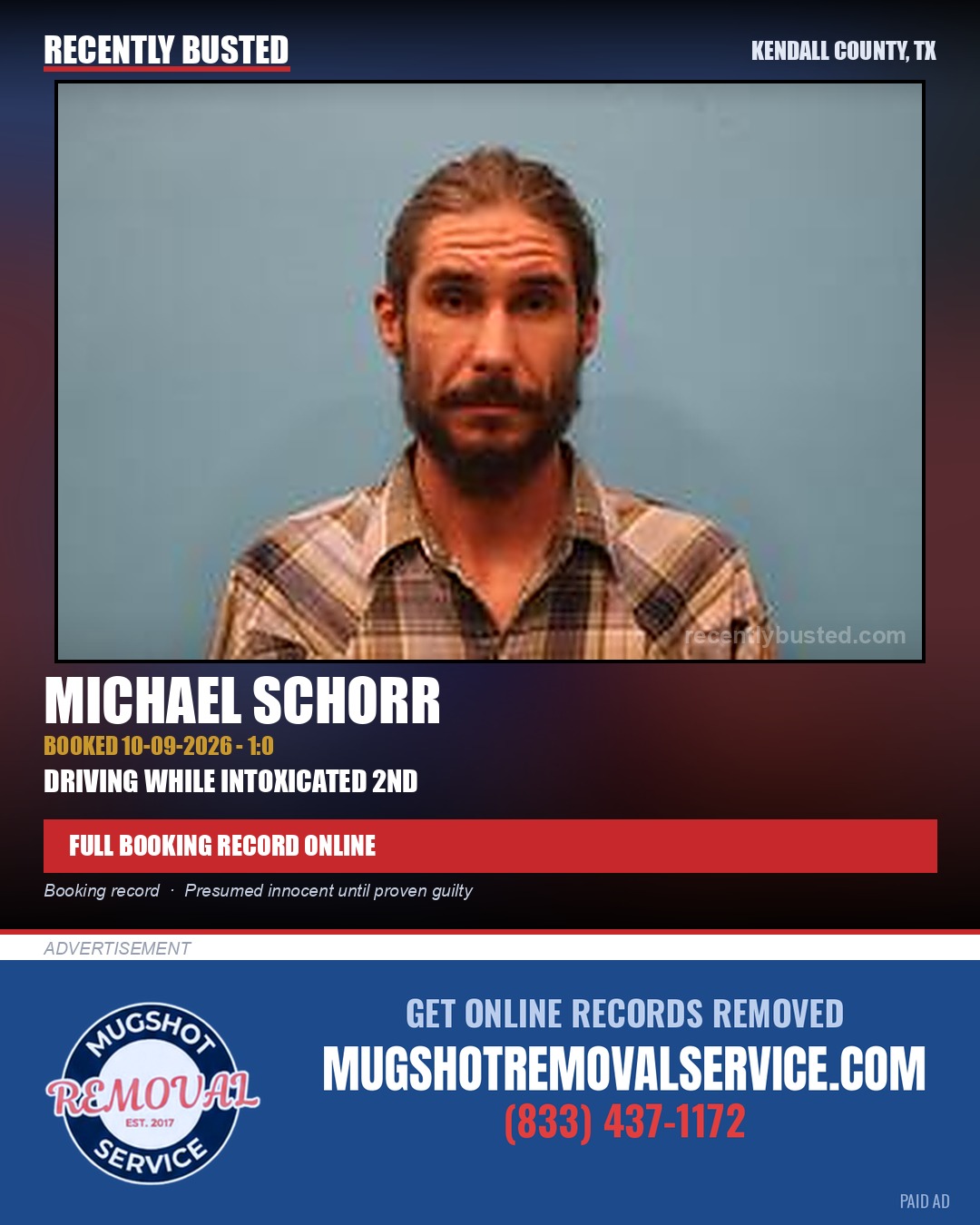 Schorr, Michael — arrest record card, Kendall County, Texas