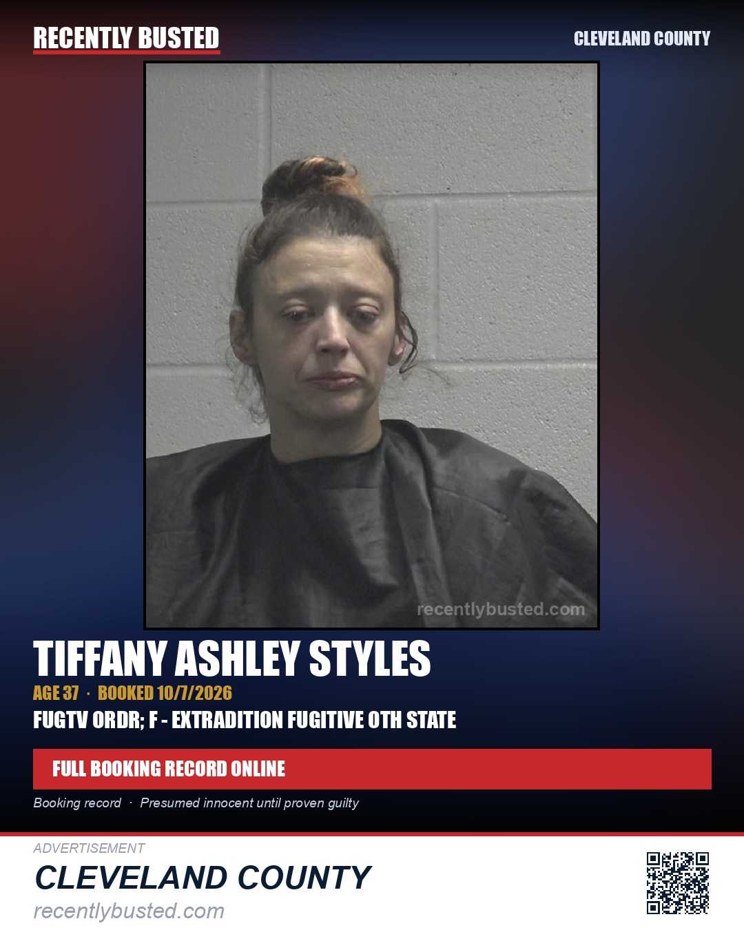 TIFFANY ASHLEY STYLES — arrest record card, Cleveland County