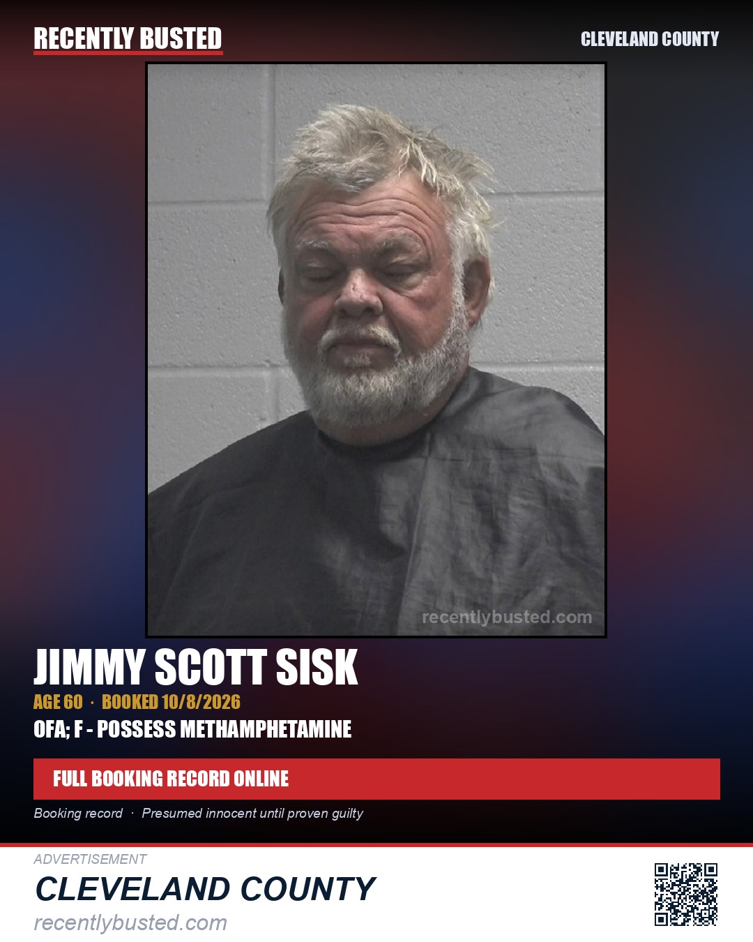 JIMMY SCOTT SISK — arrest record card, Cleveland County