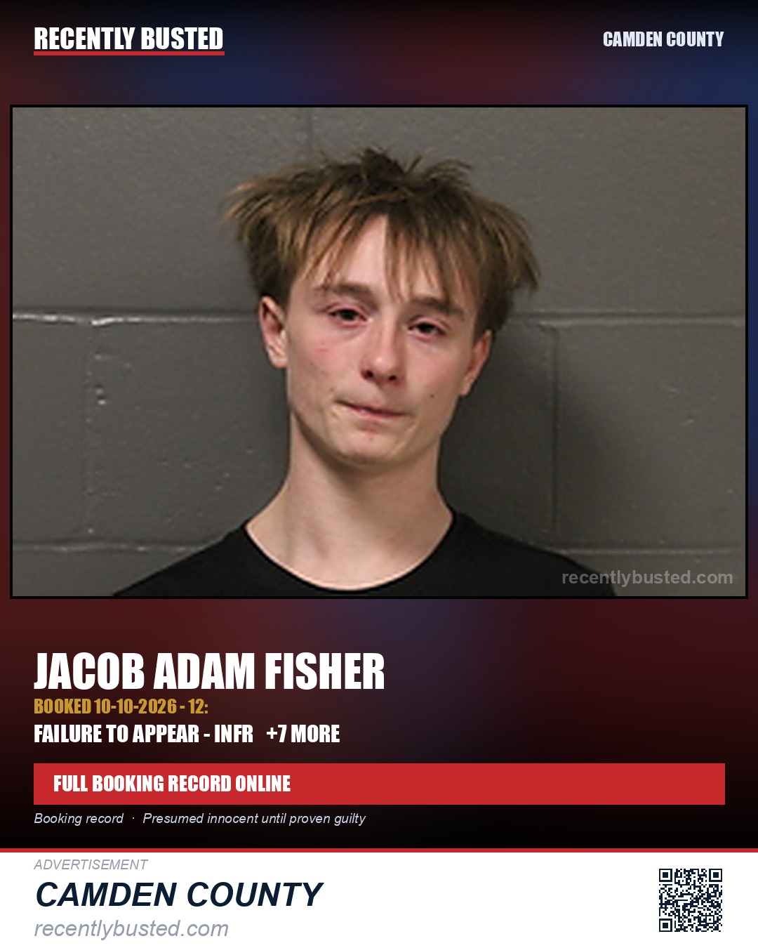 Fisher, Jacob Adam — arrest record card, Camden County