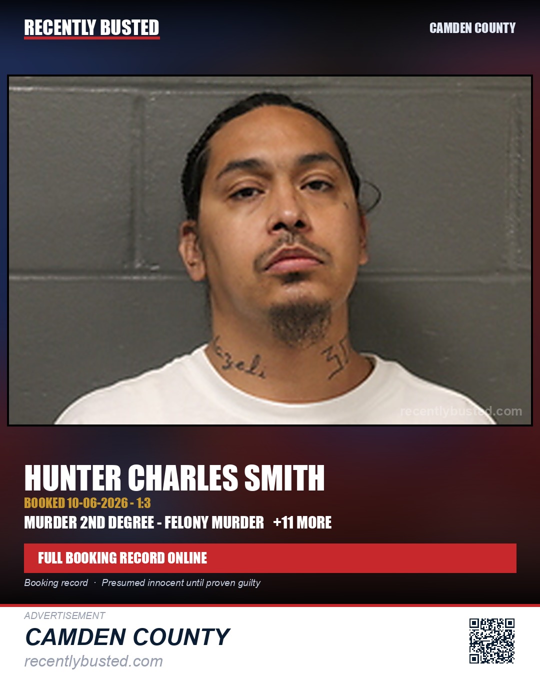 Smith, Hunter Charles — arrest record card, Camden County