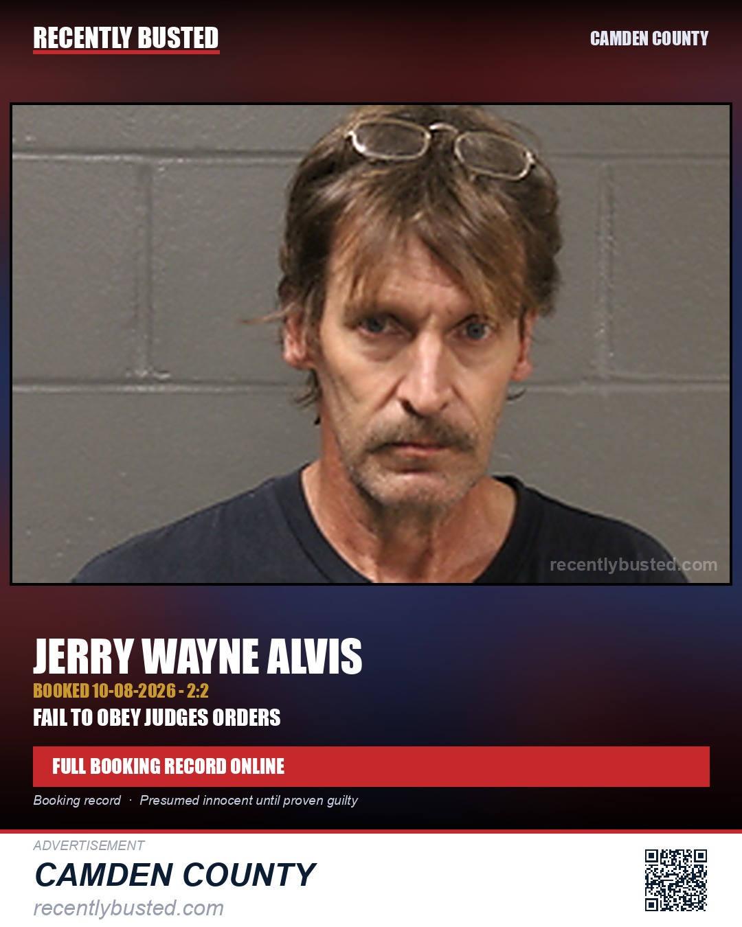 Alvis, Jerry Wayne — arrest record card, Camden County
