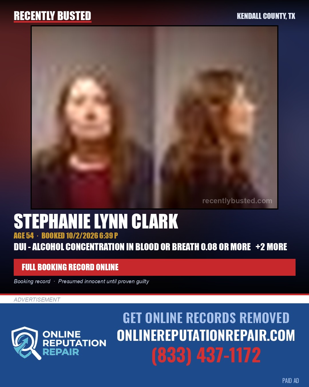 CLARK, STEPHANIE LYNN — arrest record card, Kendall County, Illinois