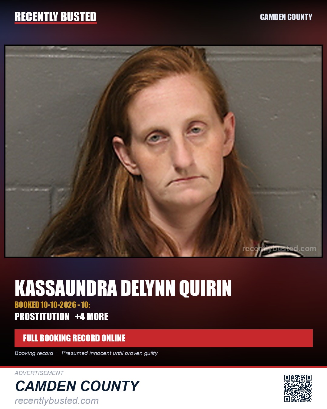 Quirin, Kassaundra Delynn — arrest record card, Camden County