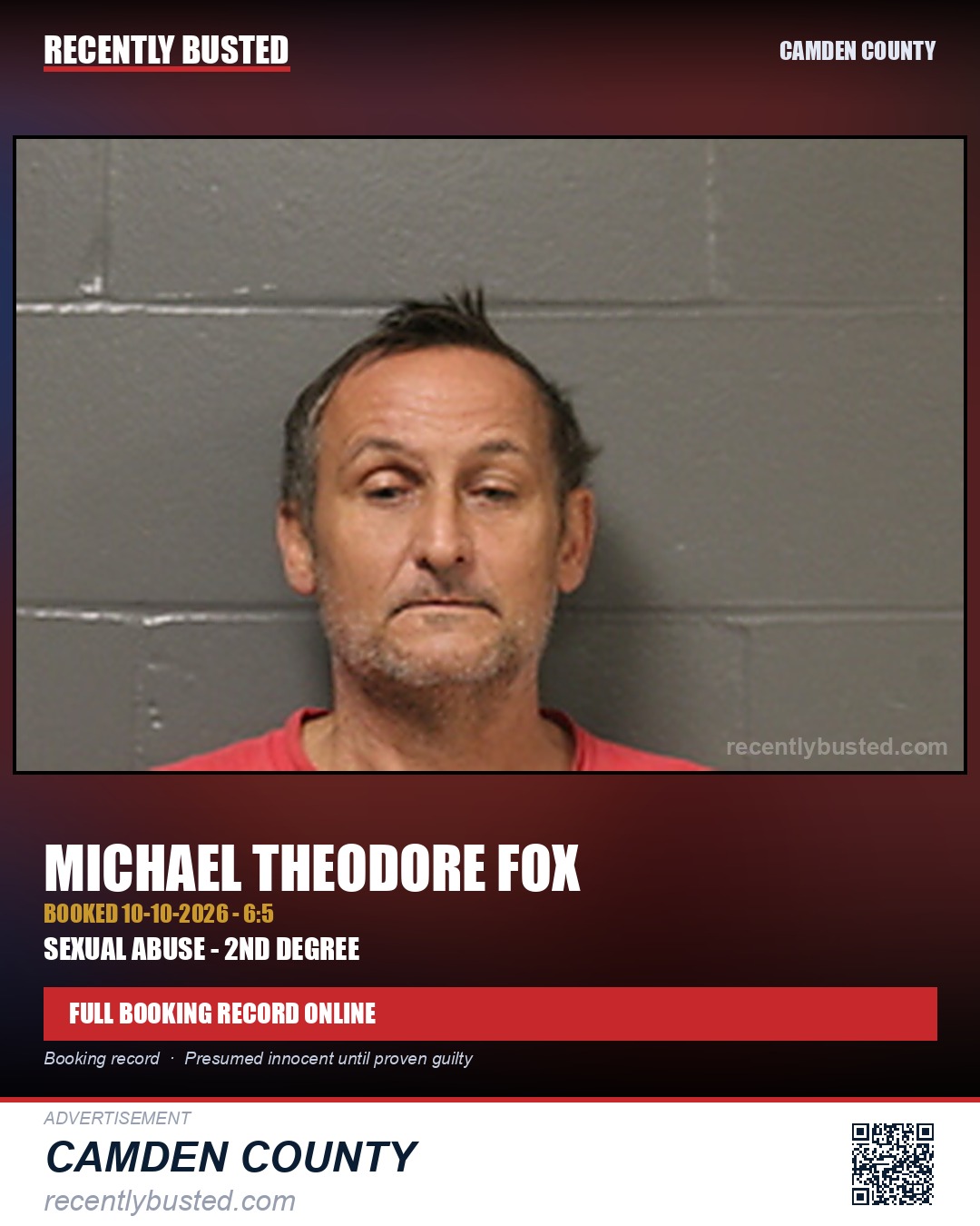 Fox, Michael Theodore — arrest record card, Camden County