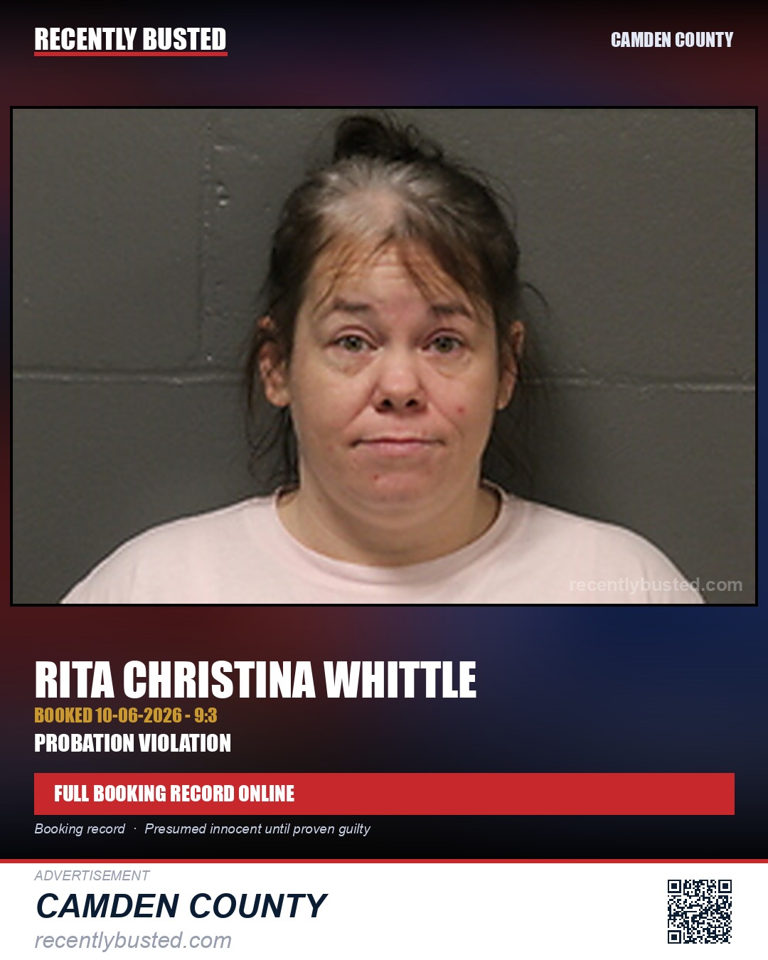 Whittle, Rita Christina — arrest record card, Camden County