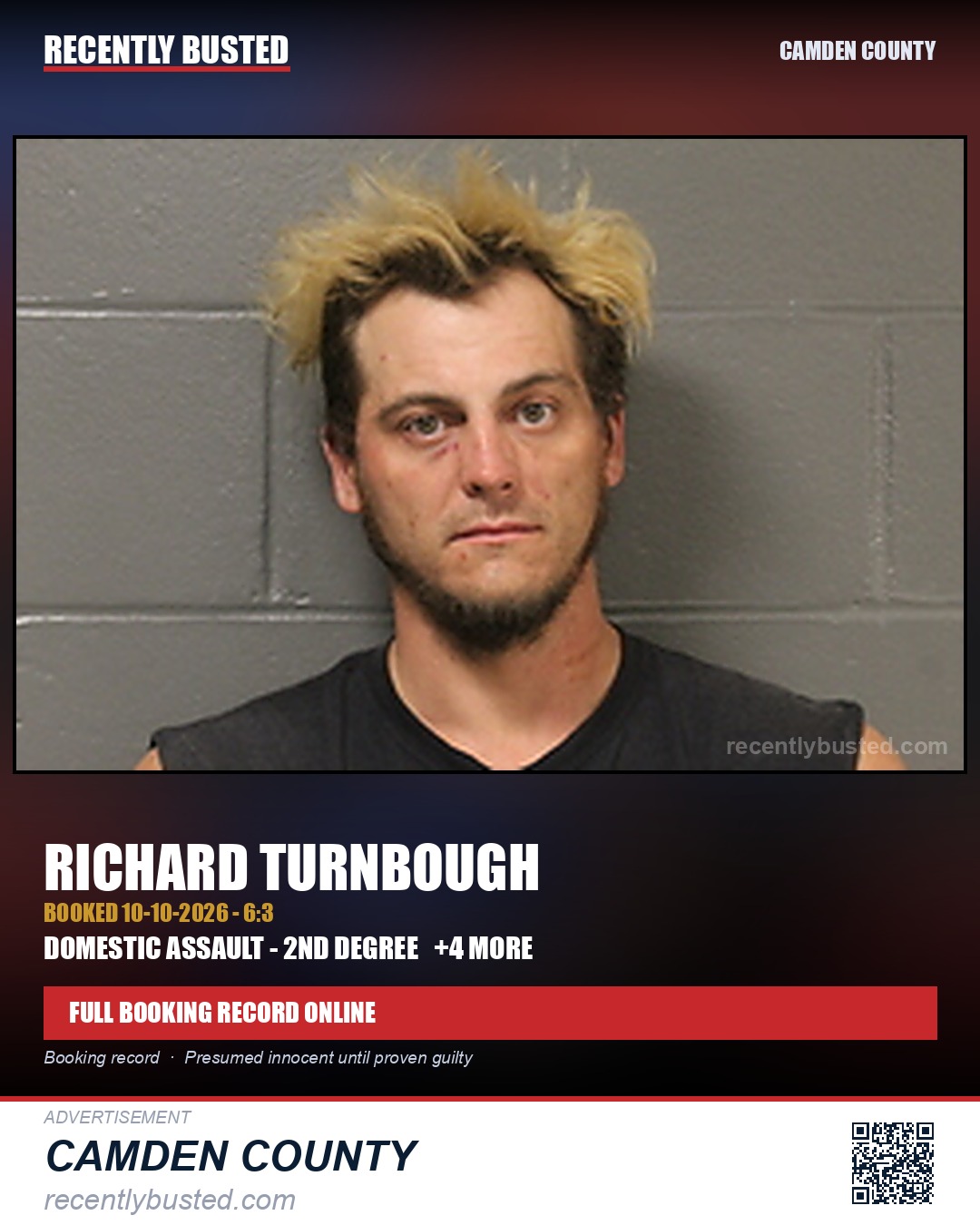Turnbough, Richard — arrest record card, Camden County