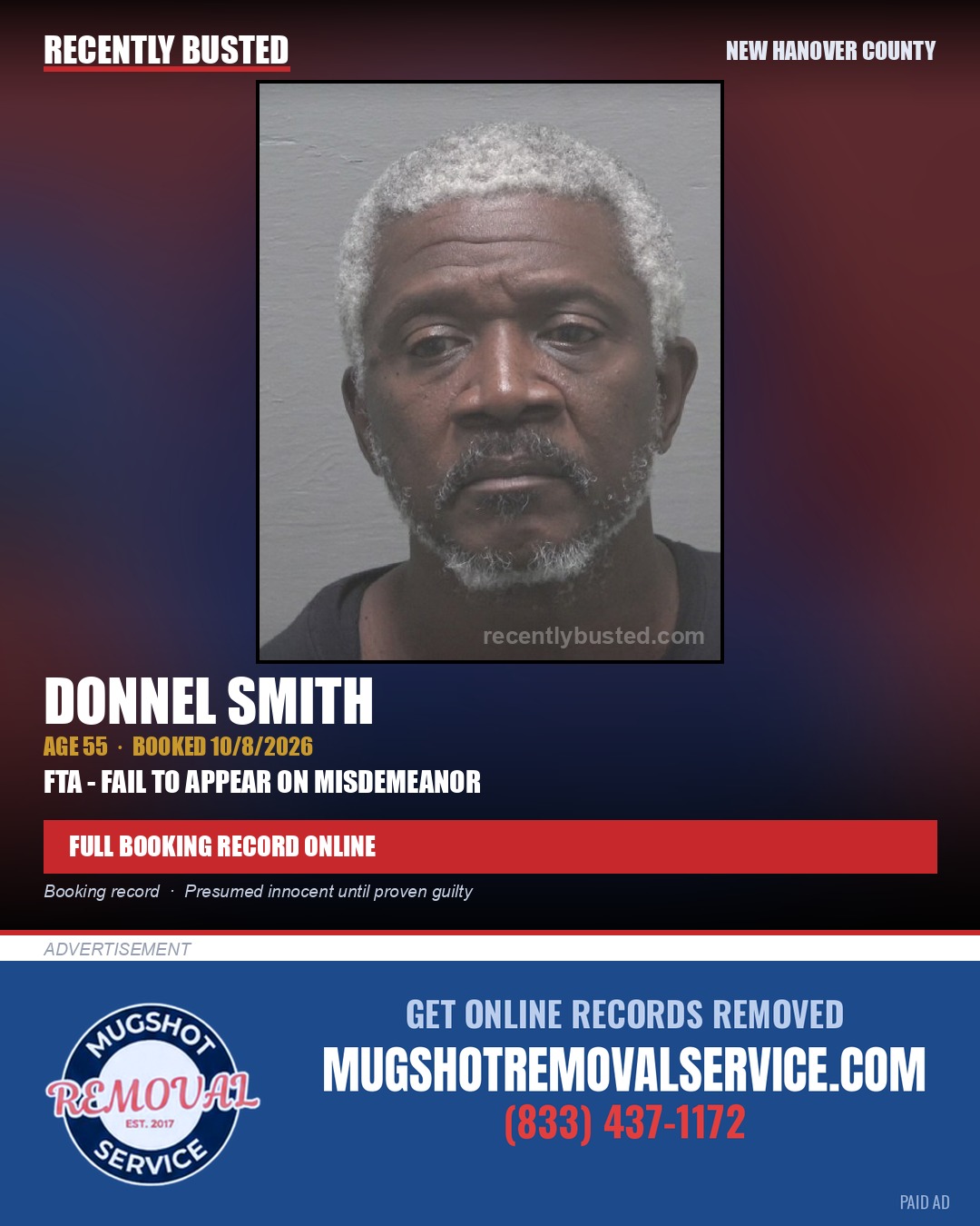 DONNEL SMITH — arrest record card, New Hanover County