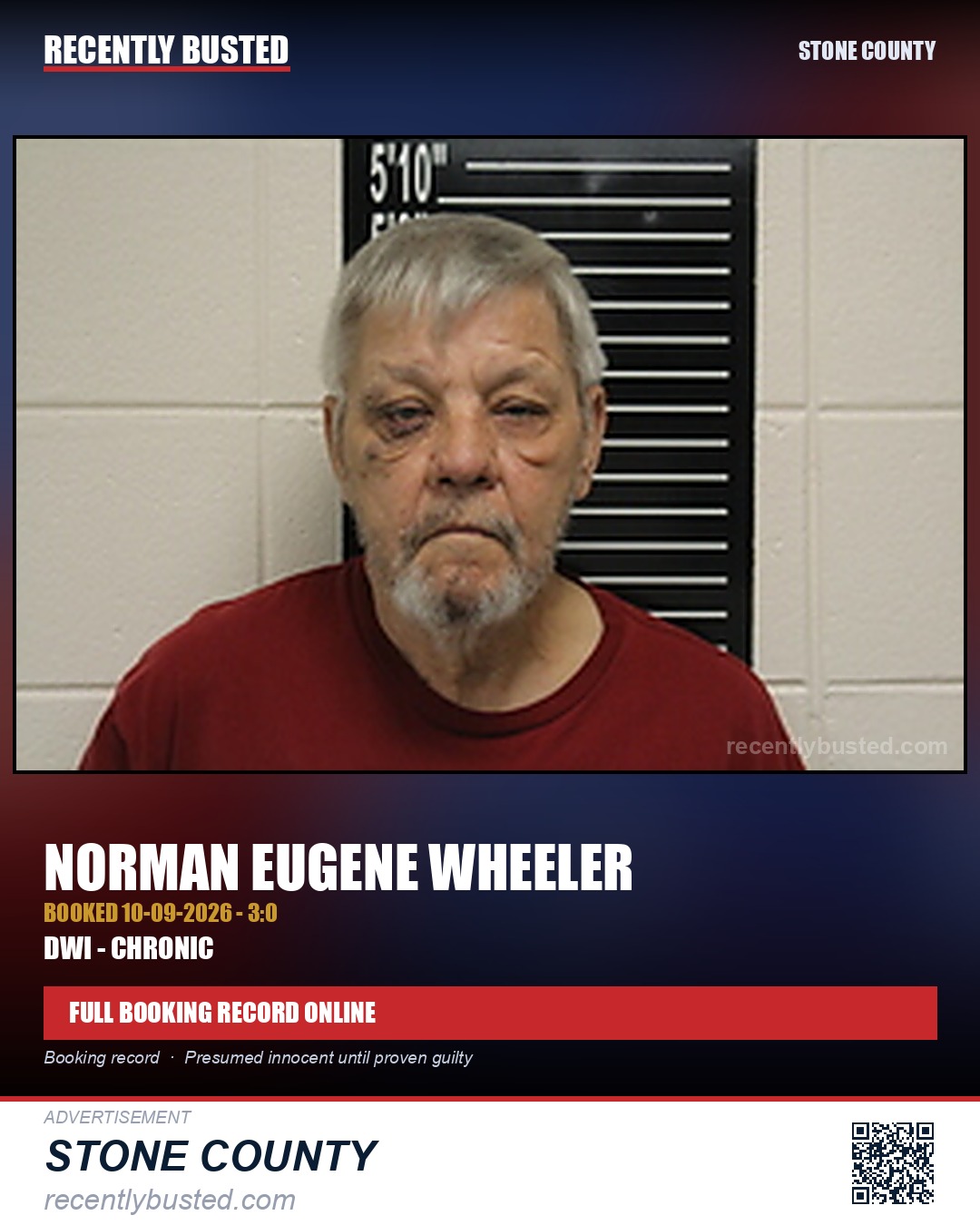 Wheeler, Norman Eugene — arrest record card, Stone County
