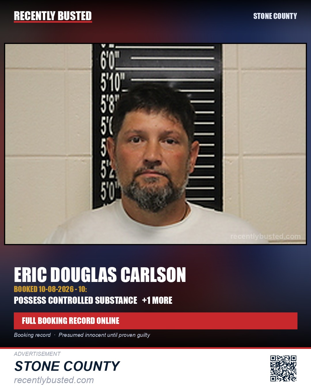 Carlson, Eric Douglas — arrest record card, Stone County
