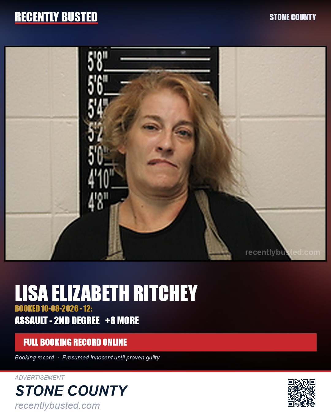 Ritchey, Lisa Elizabeth — arrest record card, Stone County