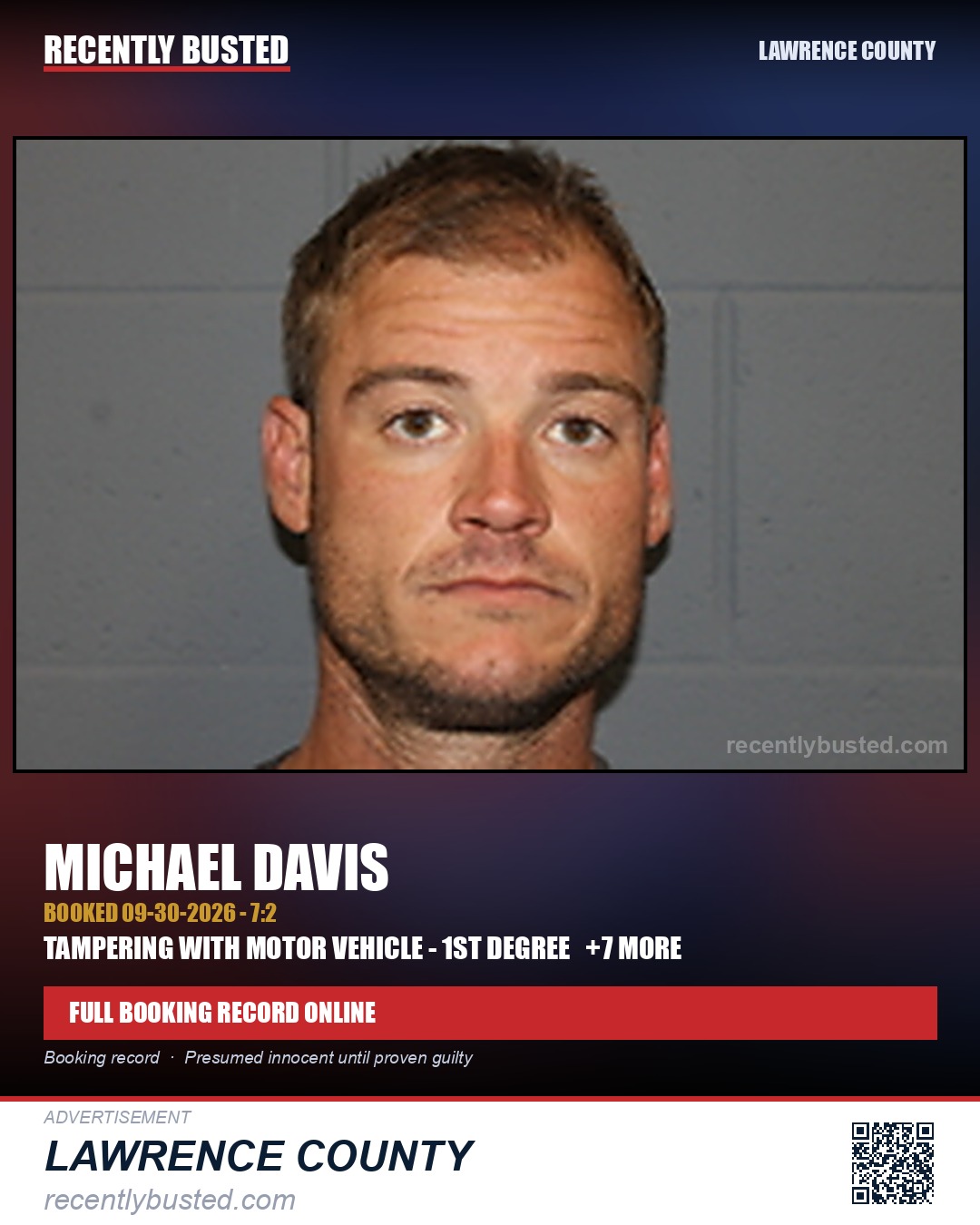 DAVIS, MICHAEL — arrest record card, Lawrence County