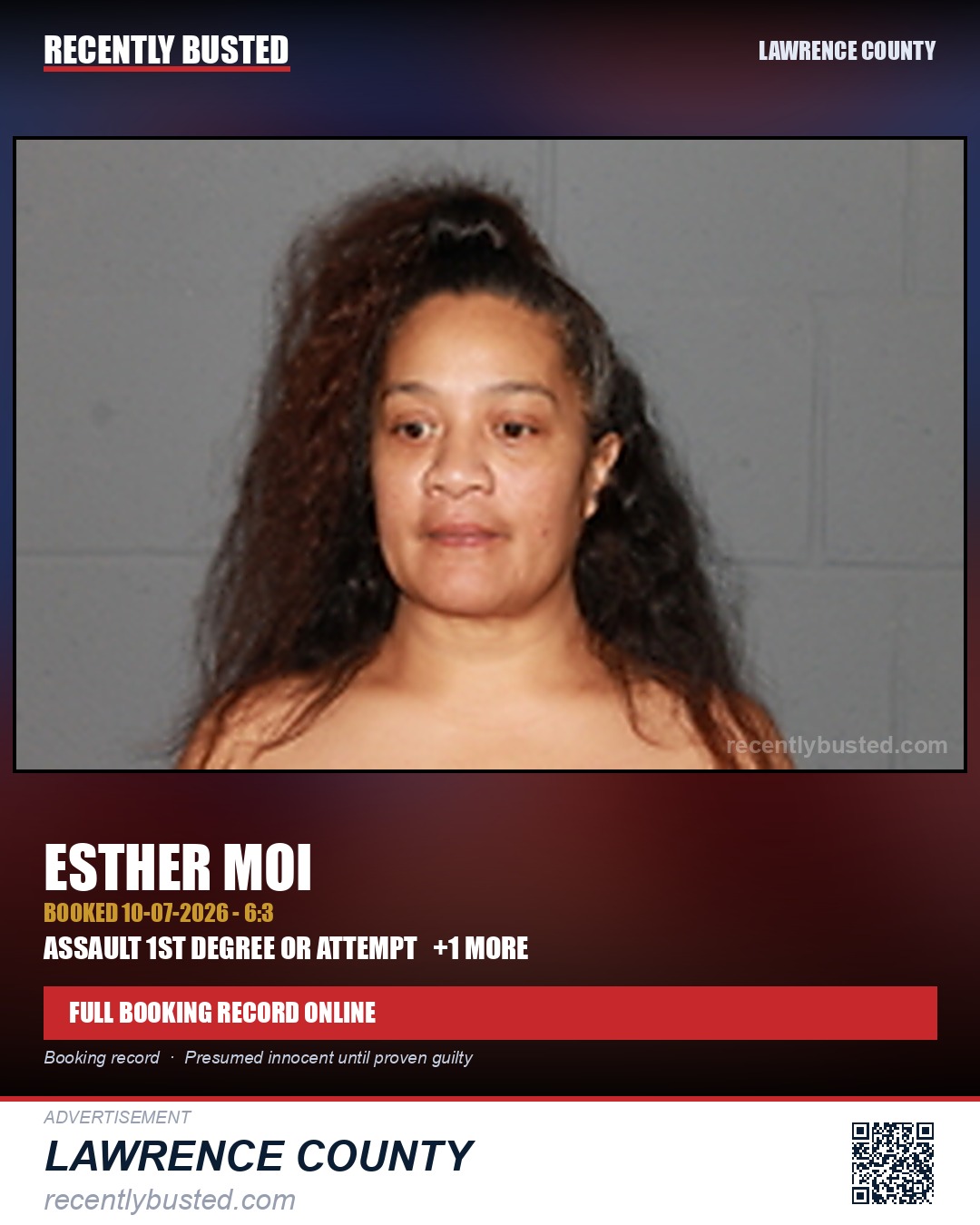 MOI, ESTHER — arrest record card, Lawrence County