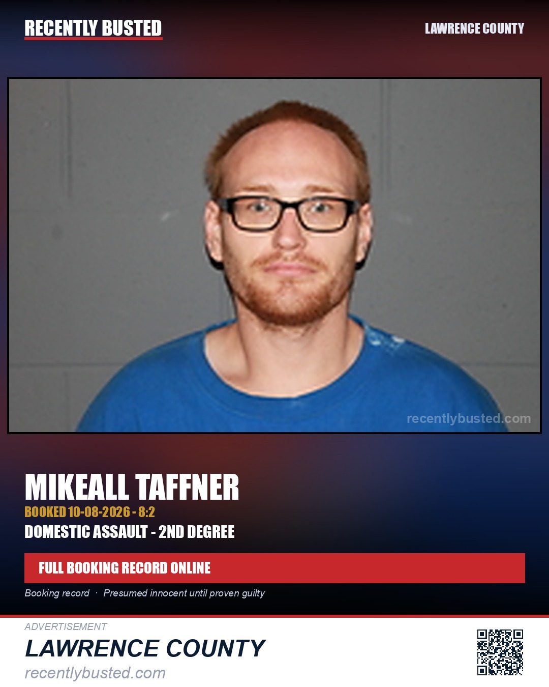 TAFFNER, MIKEALL — arrest record card, Lawrence County