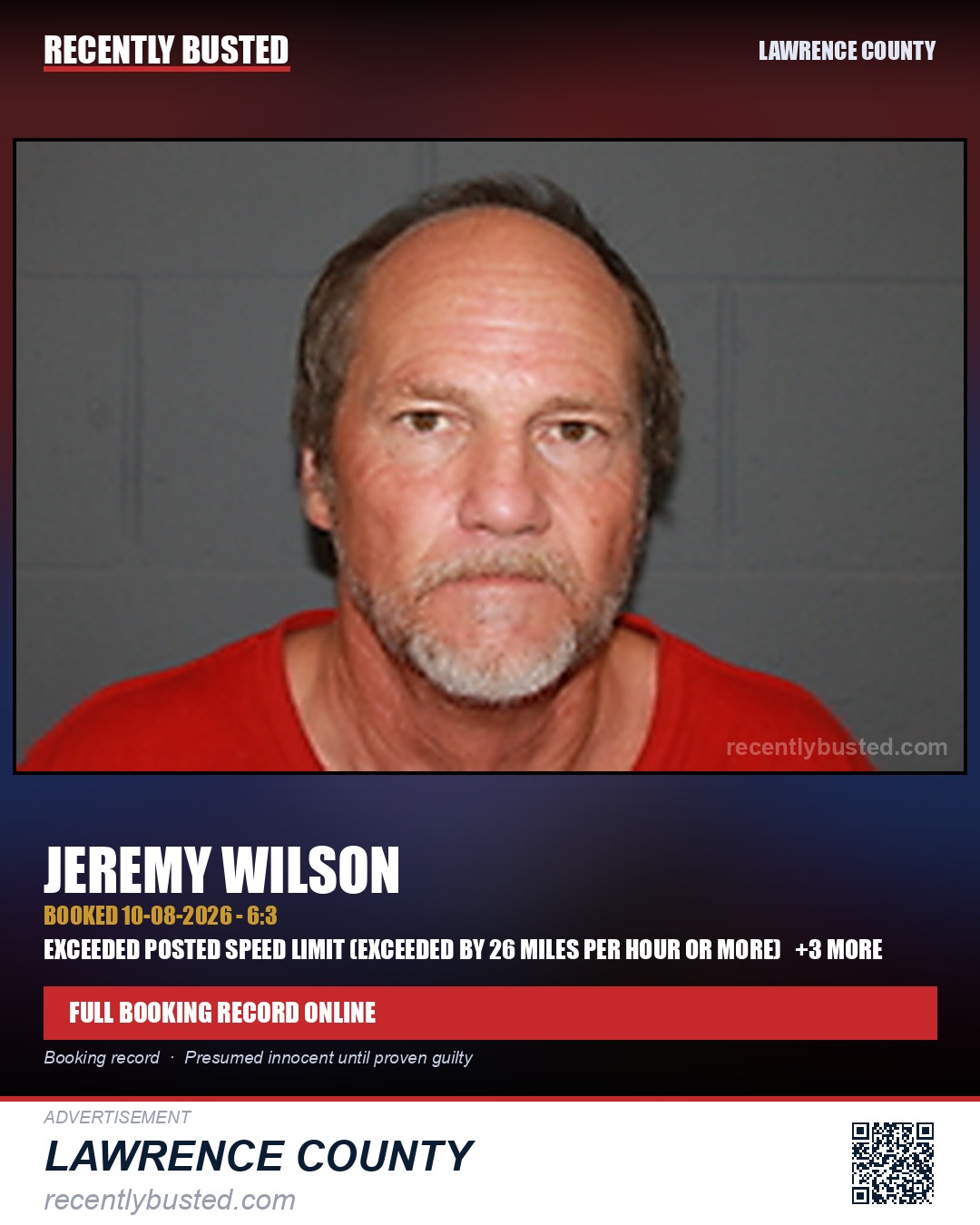 WILSON, JEREMY — arrest record card, Lawrence County