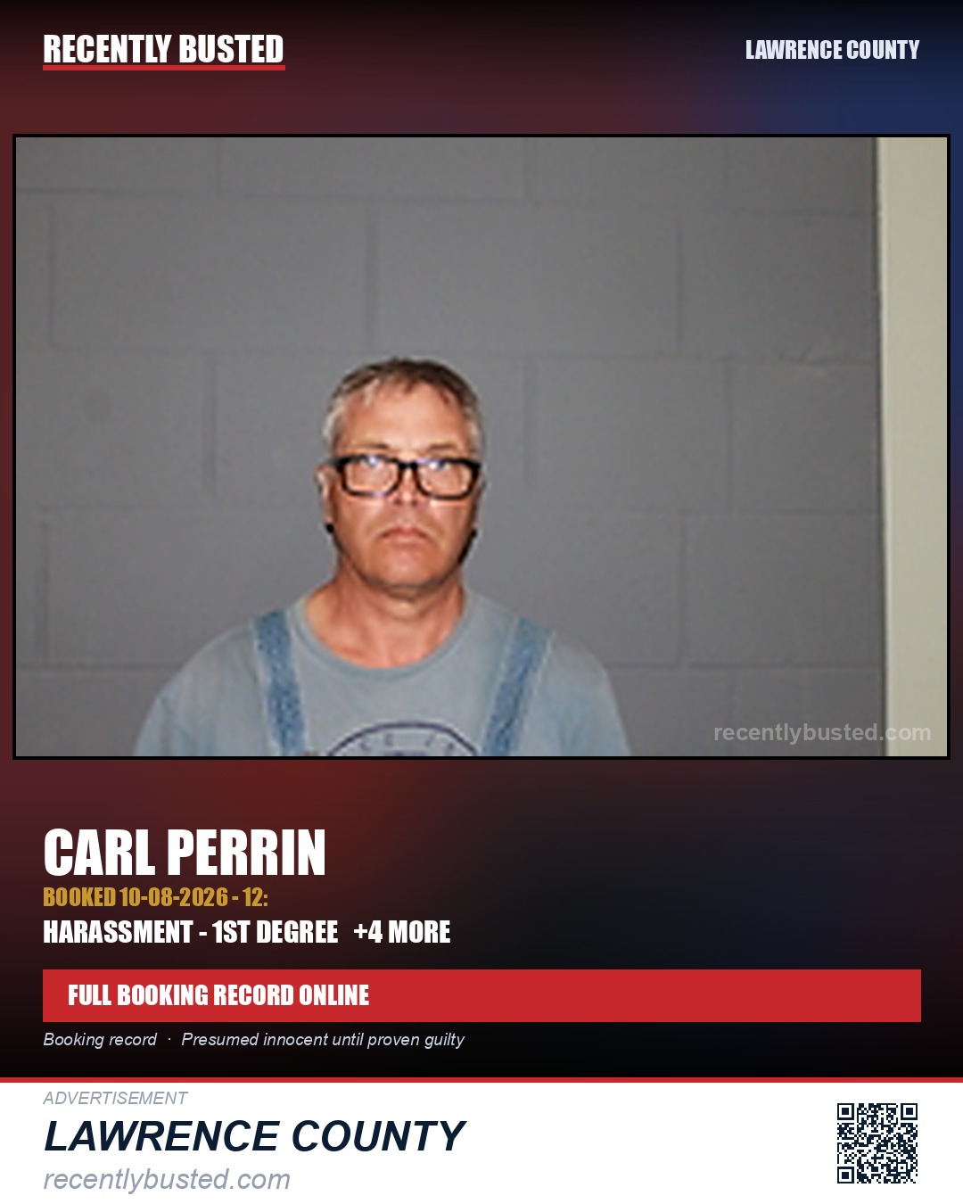 PERRIN, CARL — arrest record card, Lawrence County