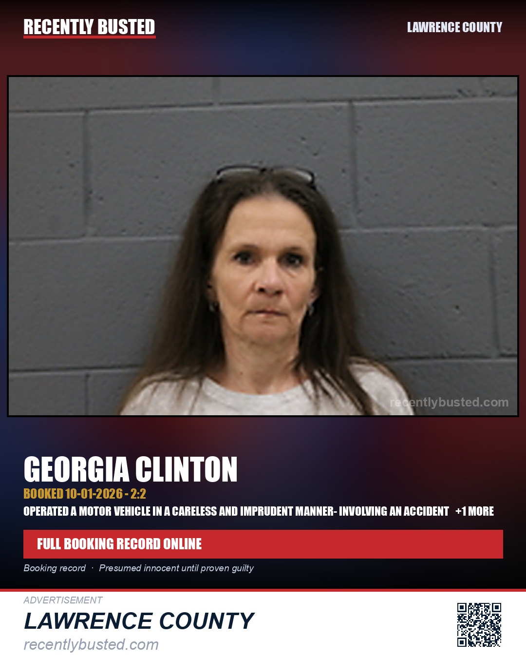 CLINTON, GEORGIA — arrest record card, Lawrence County