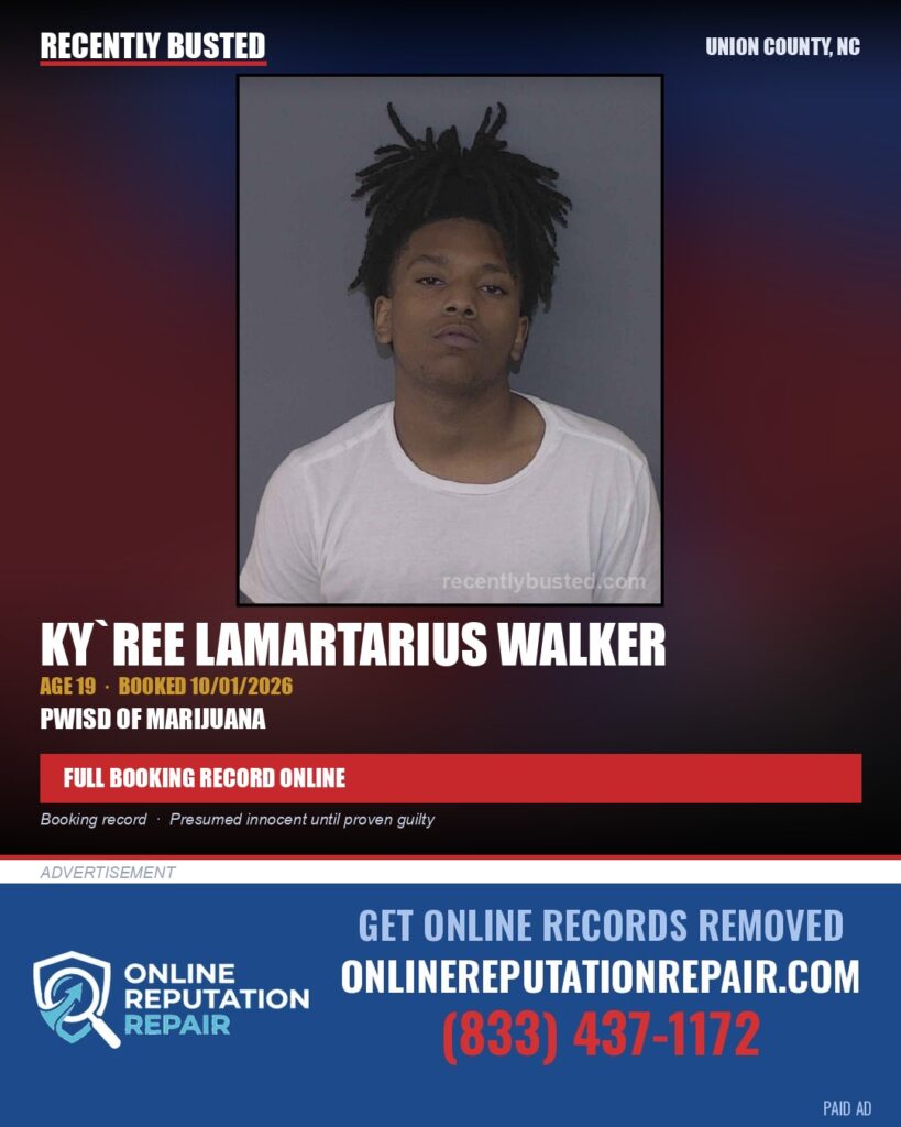 WALKER, KY`REE LAMARTARIUS — arrest record card, Union County, North Carolina