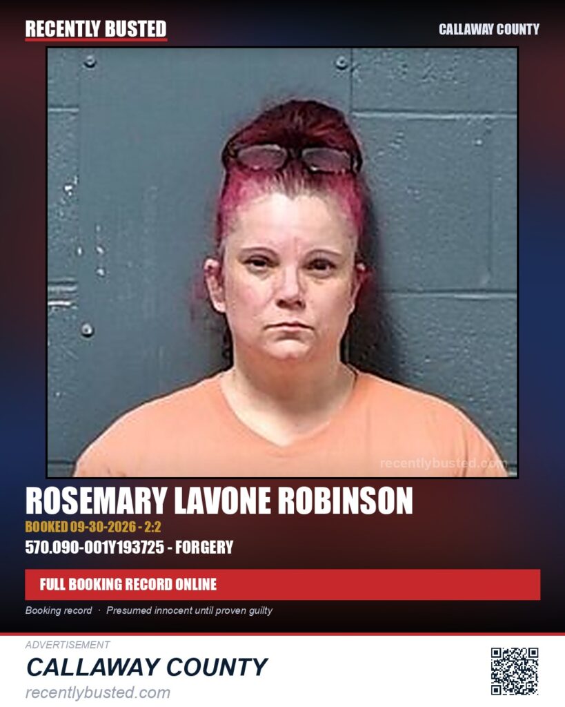 Robinson, Rosemary Lavone — arrest record card, Missouri