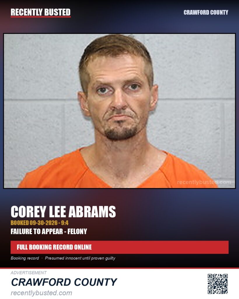 Abrams, Corey Lee — arrest record card, Missouri