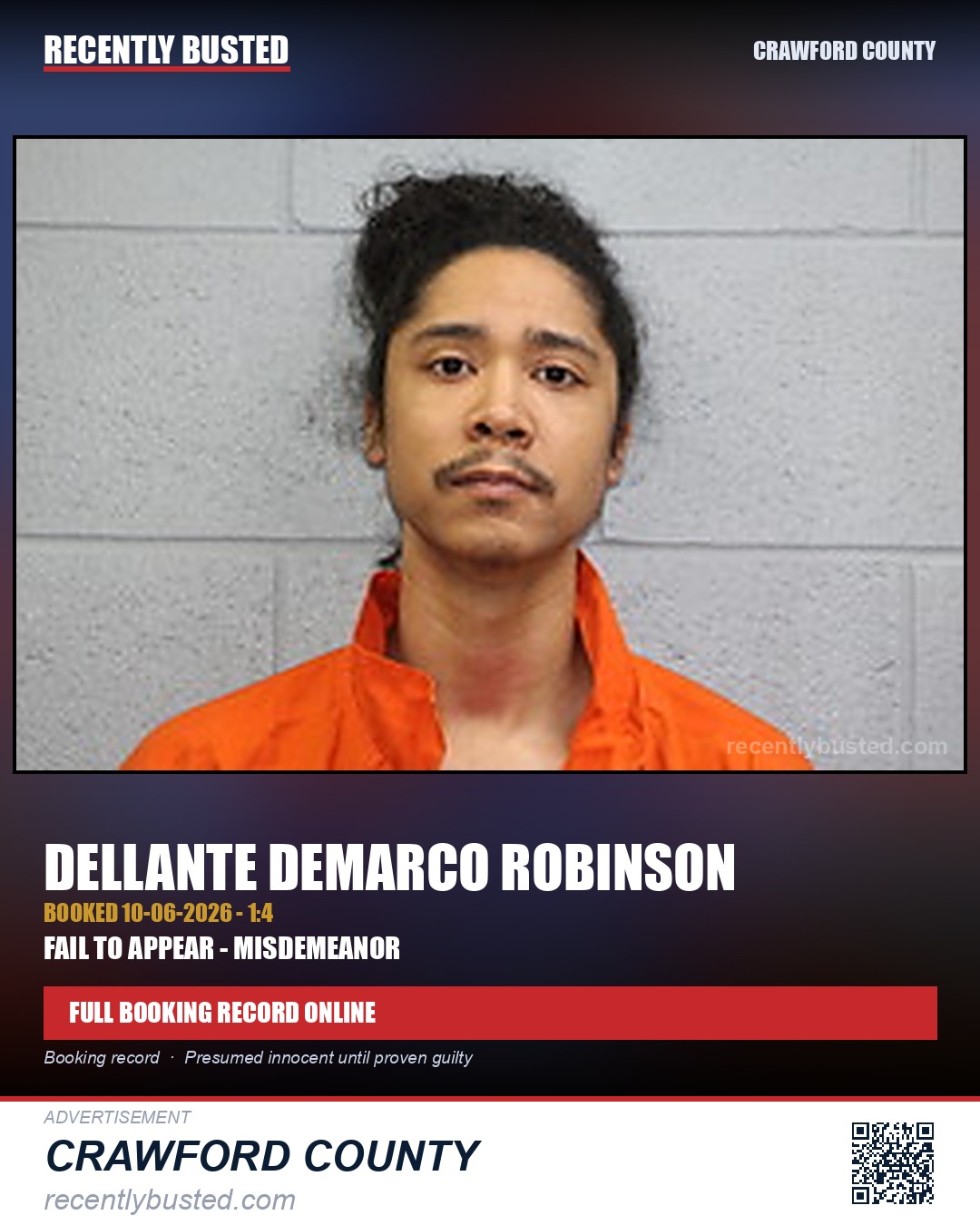 Robinson, Dellante Demarco — arrest record card, Crawford County