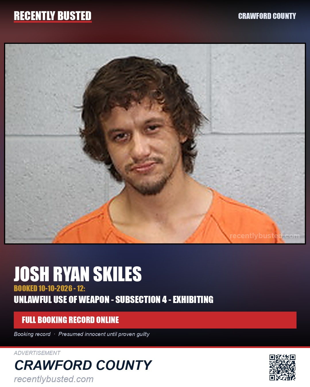 Skiles, Josh Ryan — arrest record card, Crawford County