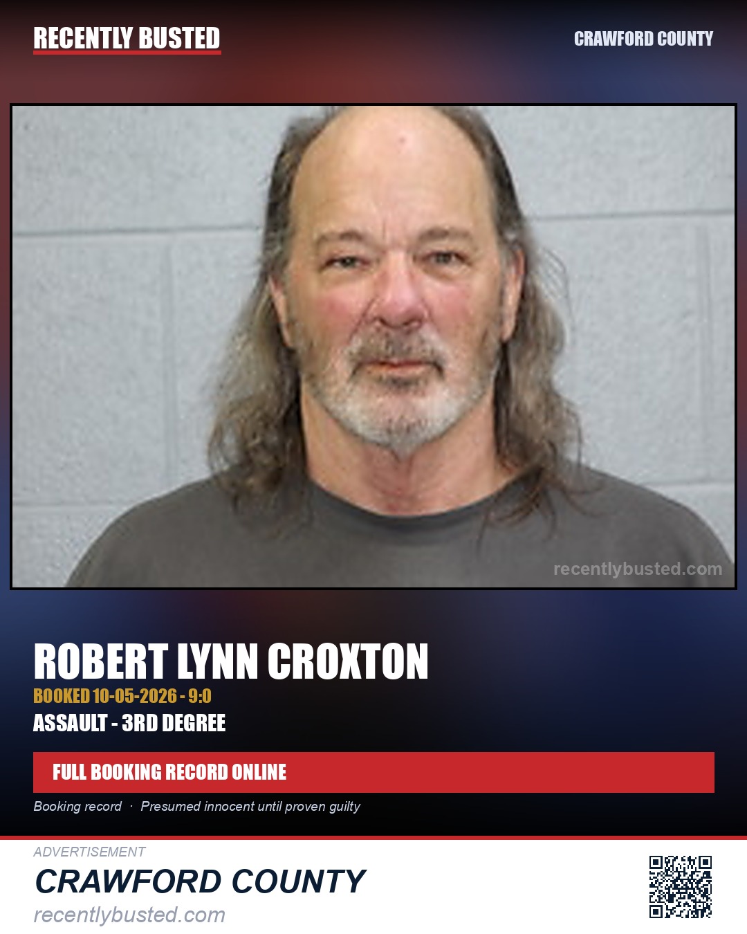 Croxton, Robert Lynn — arrest record card, Crawford County