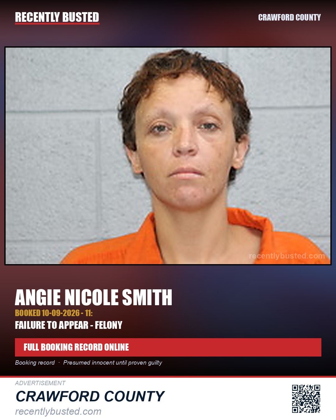 Smith, Angie Nicole — arrest record card, Crawford County