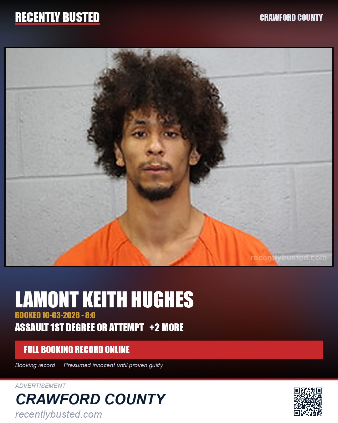 Hughes, Lamont Keith — arrest record card, Crawford County