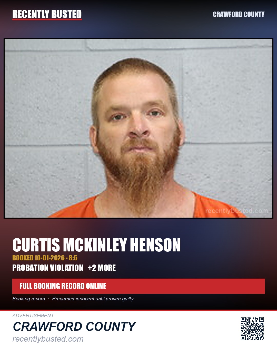Henson, Curtis Mckinley — arrest record card, Crawford County