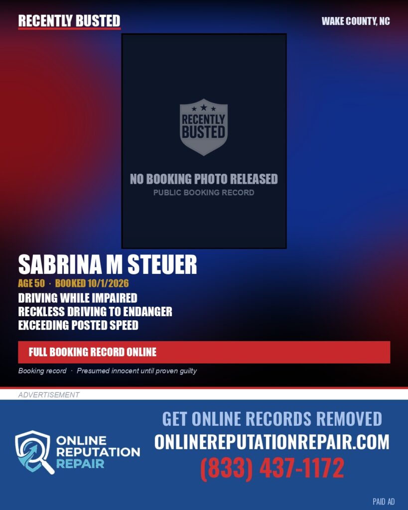 SABRINA M STEUER — arrest record card, Wake County, North Carolina