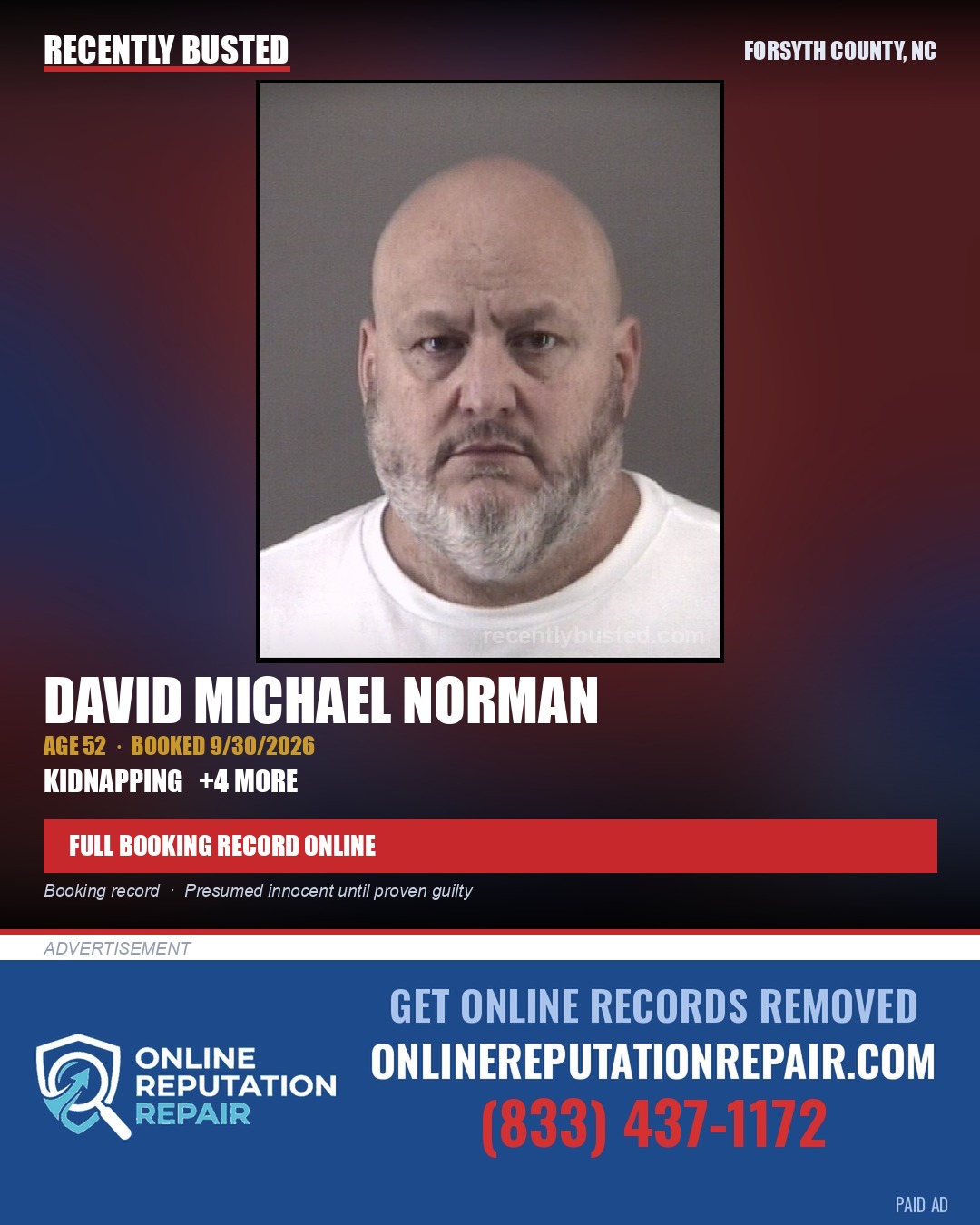 DAVID MICHAEL NORMAN — arrest record card, Forsyth County, North Carolina