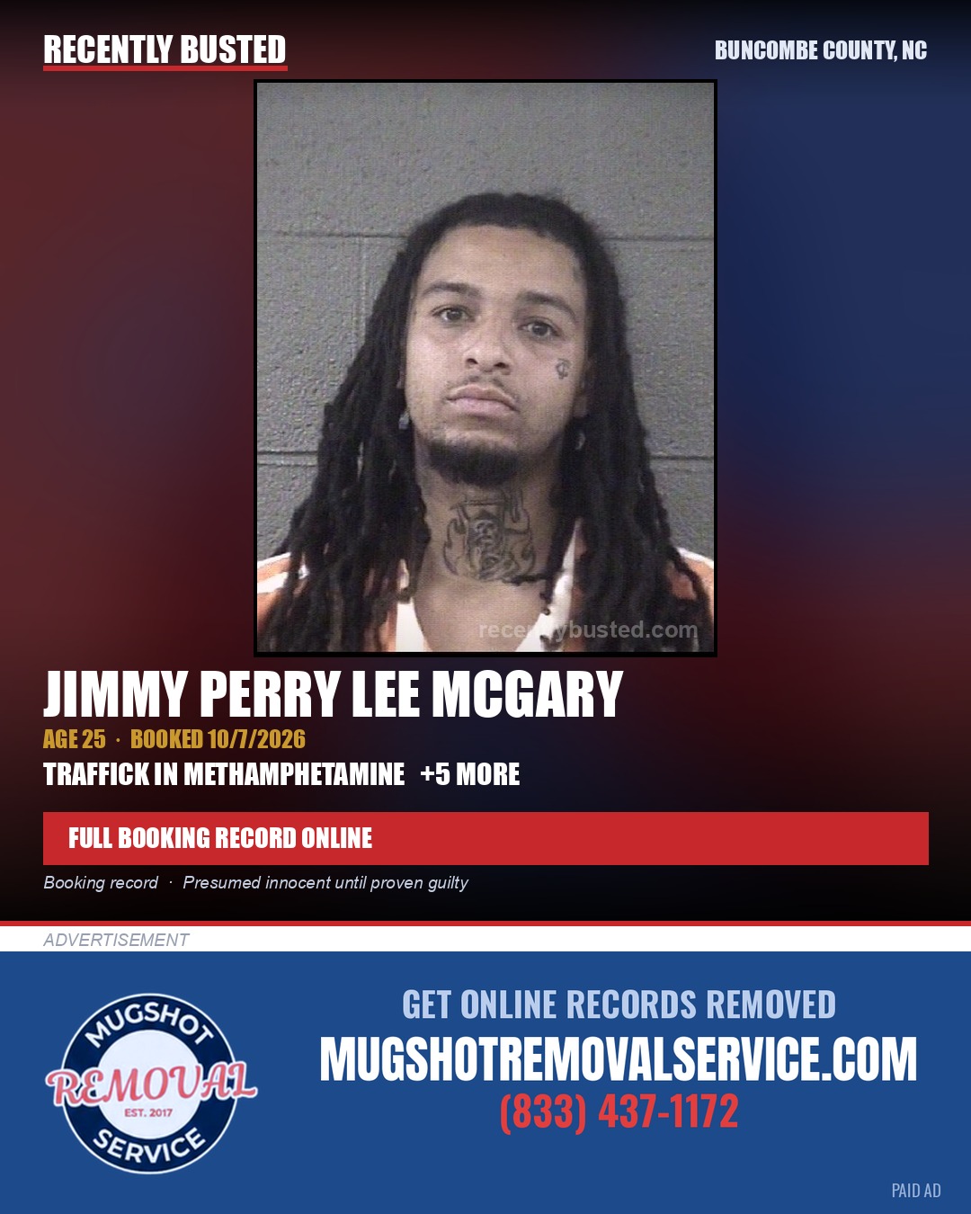 JIMMY PERRY LEE MCGARY — arrest record card, Buncombe County, North Carolina