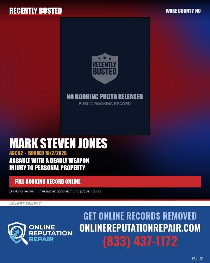 MARK STEVEN JONES — arrest record card, Wake County, North Carolina
