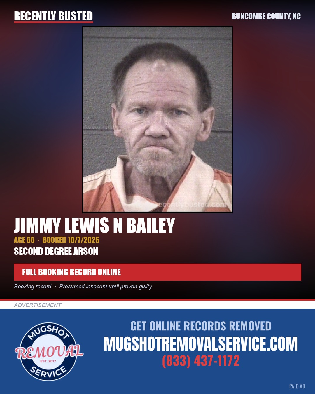 JIMMY LEWIS N BAILEY — arrest record card, Buncombe County, North Carolina