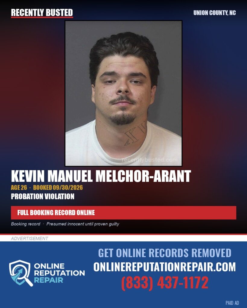 MELCHOR-ARANT, KEVIN MANUEL — arrest record card, Union County, North Carolina