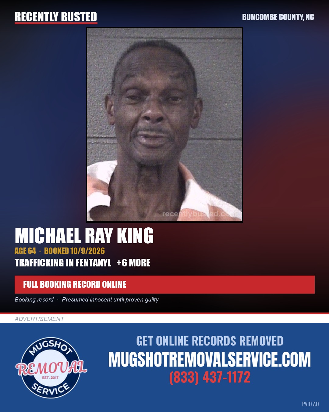 MICHAEL RAY KING — arrest record card, Buncombe County, North Carolina
