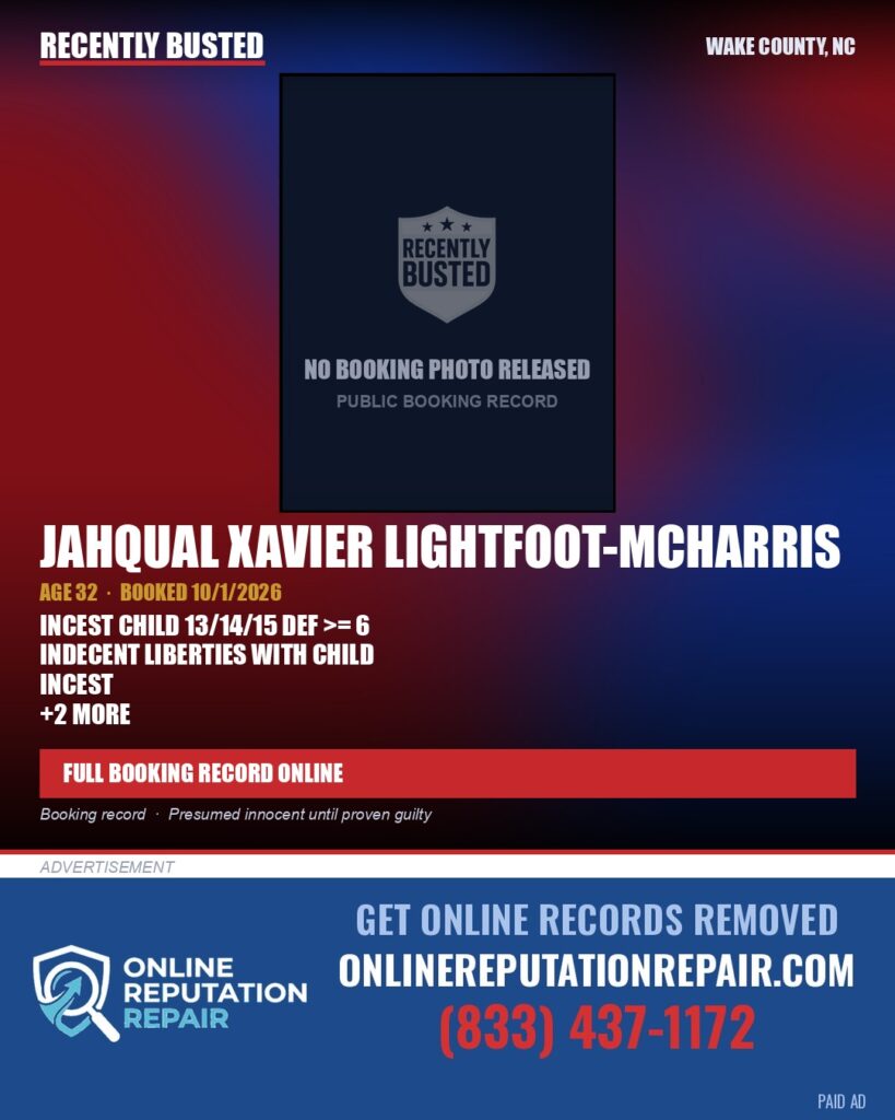 JAHQUAL XAVIER LIGHTFOOT-MCHARRIS — arrest record card, Wake County, North Carolina