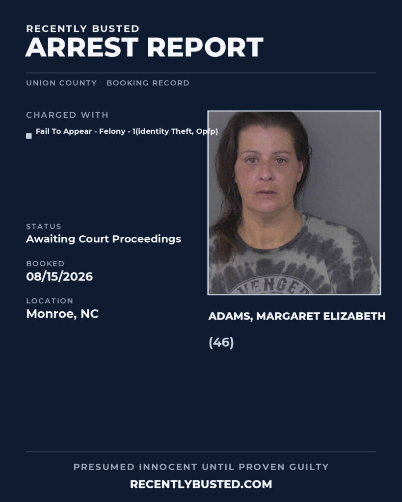 Arrest report - ADAMS, MARGARET ELIZABETH