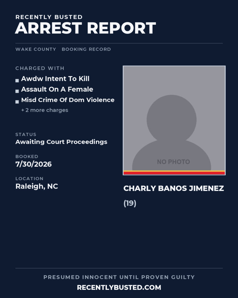 CHARLY BANOS JIMENEZ — arrest record card, Wake County, North Carolina
